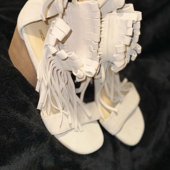 Matiko Cream High Heel Ruffled Sandals - Picture 1 of 9